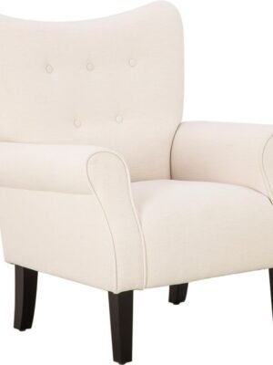 Modern Accent Chair,High Back Armchair,Upholstered Fabric Button Single Sofa with Wooden Legs for Living Room,Bedroom,Club,Beige