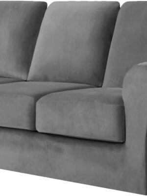 7 Piece  Sofa Cover Stretch, for 1 Base Cover, 3 Seat Cushion Covers and 3 Backrest Covers, for Living Room Furniture Couch Cover Thicker Velvet Fabric (Medium Gray)