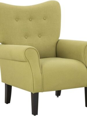Modern Accent Chair,High Back Armchair,Upholstered Fabric Button Single Sofa with Wooden Legs for Living Room,Bedroom,Club,Green