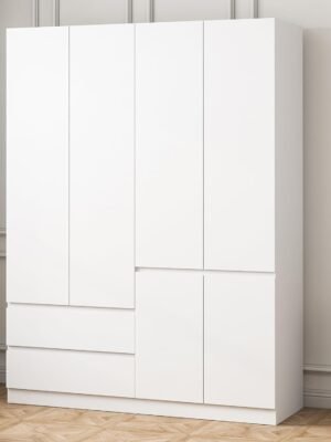 78.74" 4-Door Armoire Wardrobe Closet, with Drawers and Shelves,Armoires and Wardrobes with Hanging Rod, Wooden Wardrobe Closet（White） 63" L x 20.39" W x 78.74" H