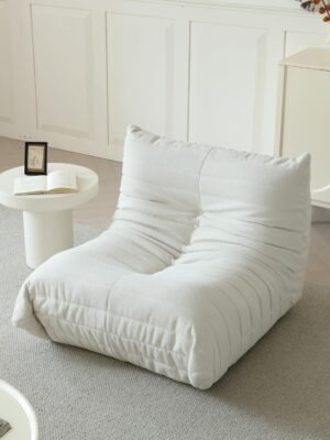 Luxury Sofa Couch Chair, Lazy Floor Seating, Fireside Bean Bag Chair, Ergonomic Tatami Sofa Lounger for Living Room, Bedroom, Office, Single Seat, White
