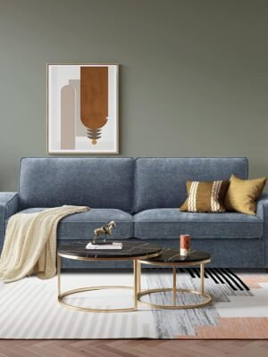 88.58" Couches for Living Room, Modern Chenille Couches and Sofas Living Room Furniture with Metal, Solid Wood Armrest, Removable Cushion/Easy to Install(Blue)