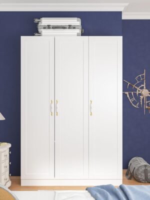 3 Door Wardrobe Closet with Ceramic Handles, Armoire Wardrobe Closet with Hanging Rod, Armoire with Shelves, for Bedroom White (47.2”W x 18.3”D x 69.6”H)