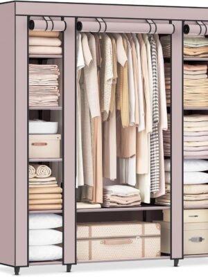 Closet Wardrobe, Portable Closet for Bedroom, Clothes Rail with Non-Woven Fabric Cover, Clothes Storage Organizer, 59 x 17.7 x 69 Inches, 12 Compartments, Dusty Pink