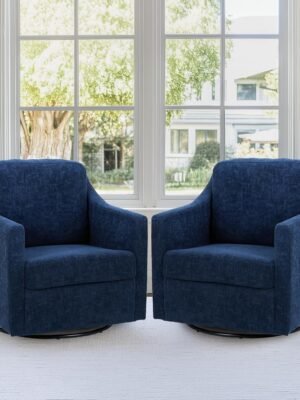 Swivel Accent Chair Set of 2, 360° Rotation Chenille Fabric Upholstered Leisure Armchair with Lumbar Pillow for Living Room Bedroom Home and Office, Blue