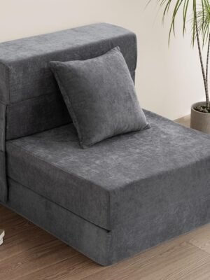 Folding Sofa Bed - Convertible Sleeper Chair with Pillow, Fold Out Couch, Foam Floor Mattress, Futon Couch, Lazy Sofa for Living Room/Dorm/Guest Room/Home Office, Single, Grey
