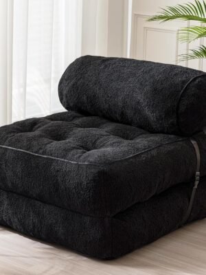 Folding Sofa Bed,  Sleeper Chair with Bolster Pillow, Convertible Fold Out Chair Bed, Floor Sofa Lounge for Living Room Bedroom, Black